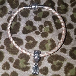 Pandora leather bracelet w/ballet slippers charm